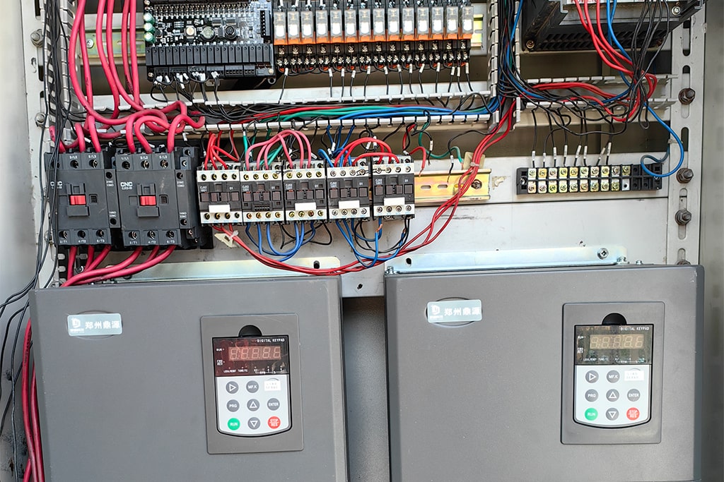 Interior of the control cabinet after successful repair by Hooplo Rides engineer