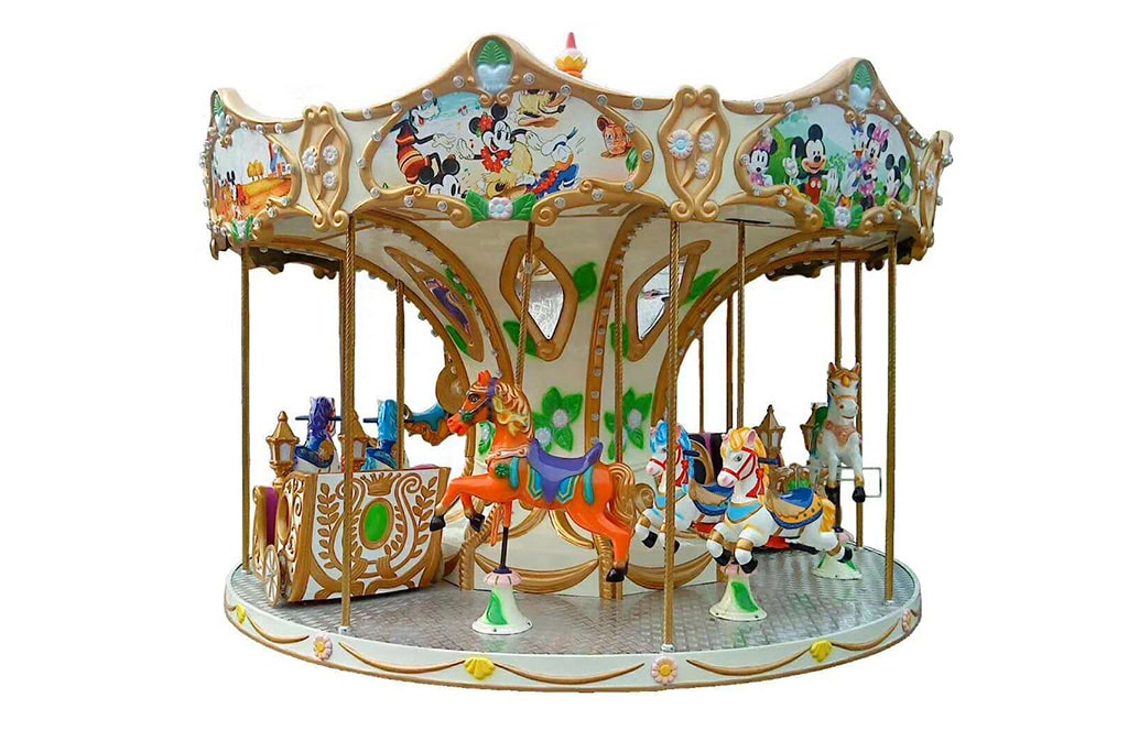 Mini carousel horse designed for children with bright cartoon theme