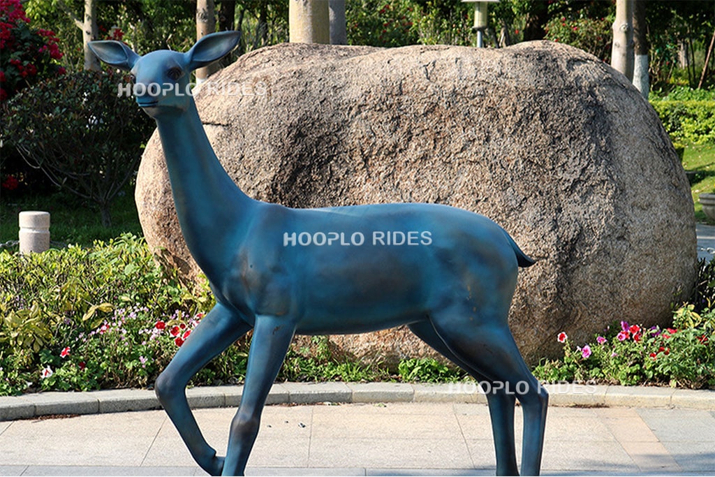 Fiberglass deer statue with bronze effect finish