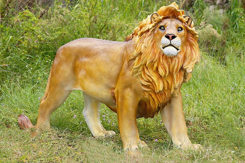 Fiberglass lion statue example showing how much does a statue cost for animal sculptures