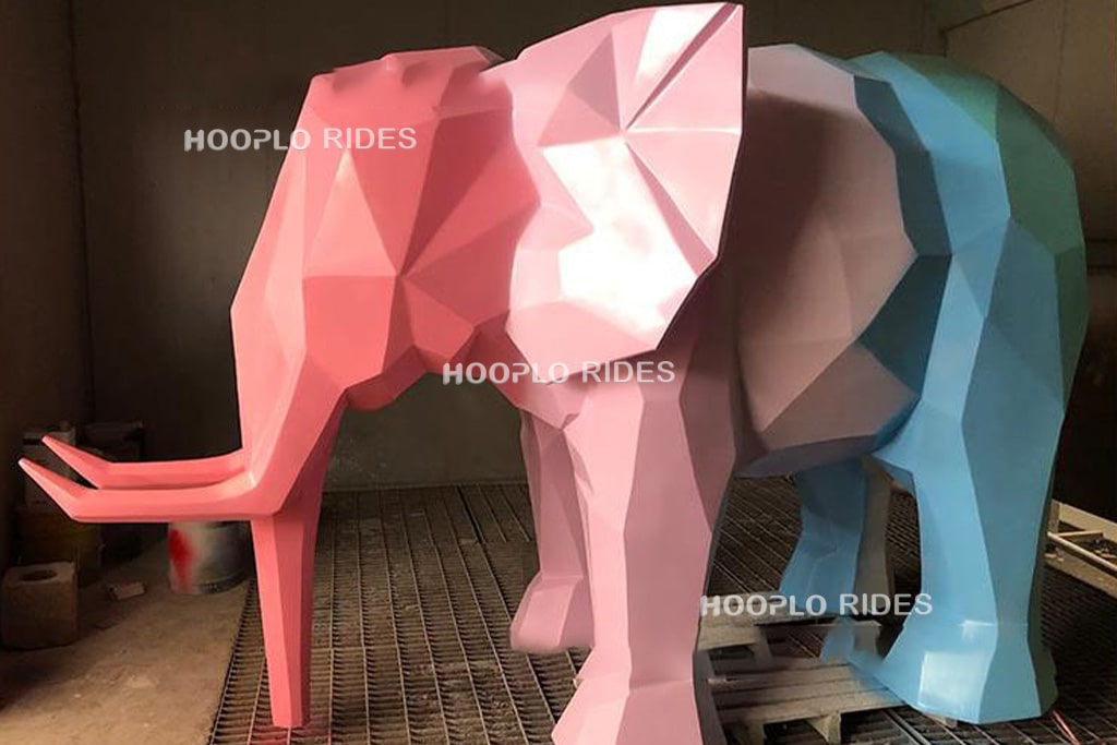 Newly painted garden elephant statue ready for outdoor display