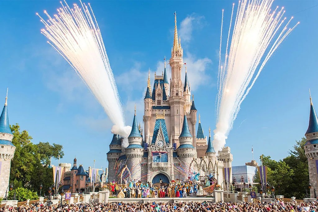 Disney World in Orlando, the largest amusement park in the world with multiple theme parks, rides, and attractions