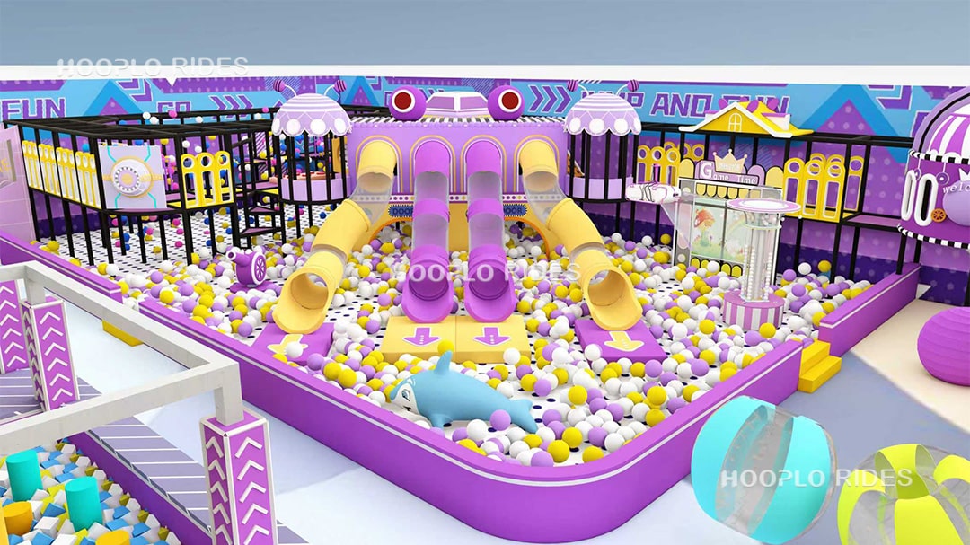 Slide and ball pit zone from the 1000㎡ indoor playground design in Uzbekistan