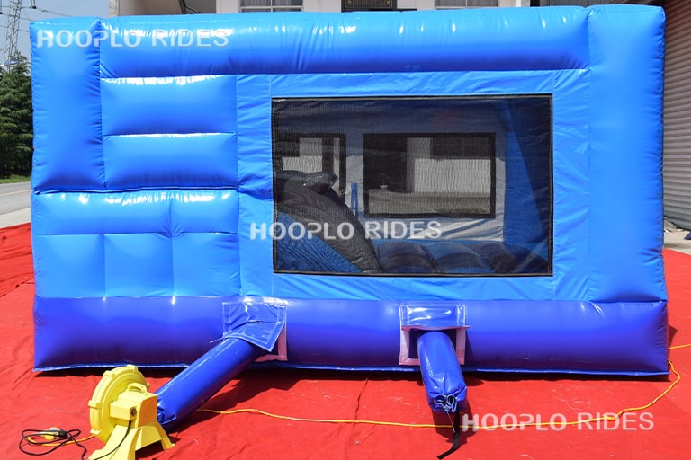 Back view of Ocean Cartoon inflatable bounce displaying support structure and safety enclosure for small children