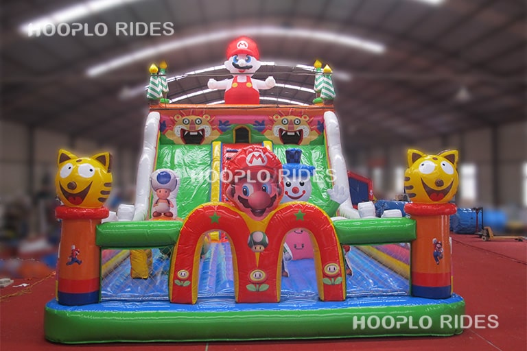 Mario style inflatable slide shown from the front, designed for amusement parks and events
