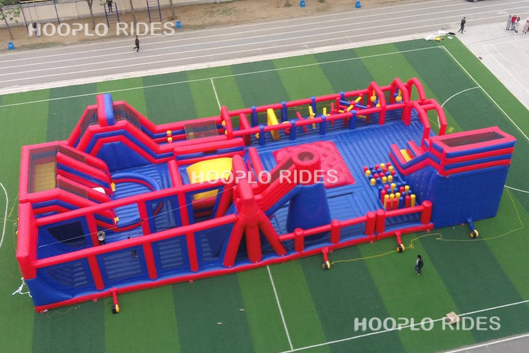 Back view of the Large Inflatable Obstacle Run showing the exit area and obstacle structure details.