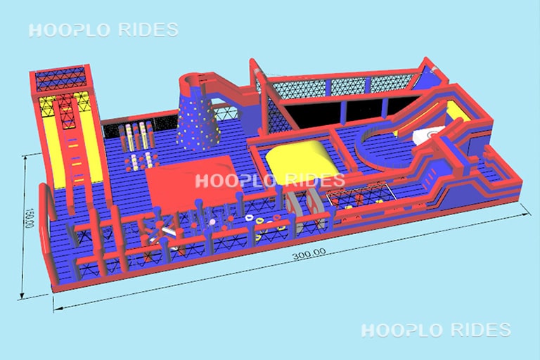 Design layout of the Large Inflatable Obstacle Run with full size and detailed dimensions.