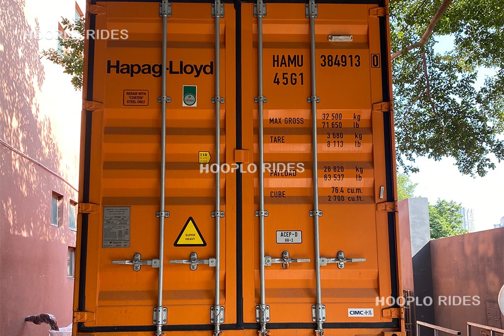 Shipping container closed after loading indoor soft play playground equipment, ready for export