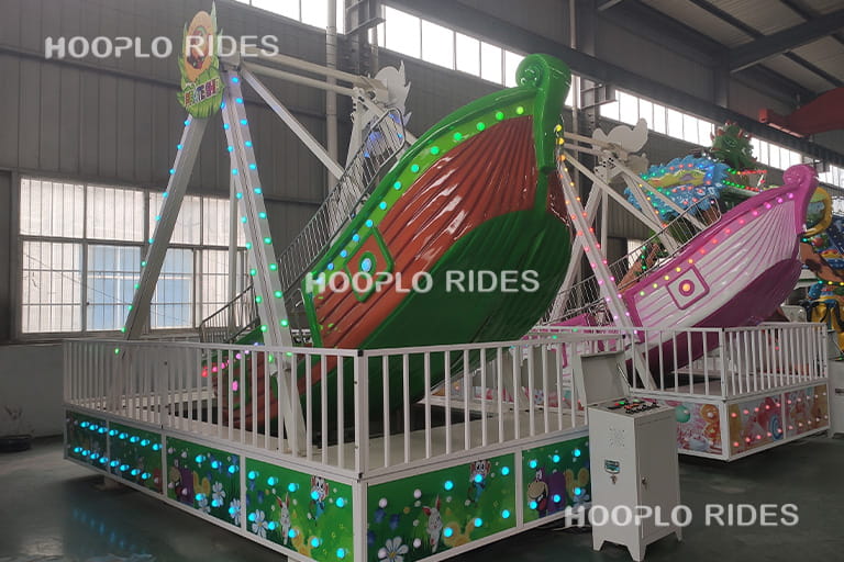 8 seat mini pirate ship ride mobile type displayed in factory showroom, compact amusement ride for indoor and small park use