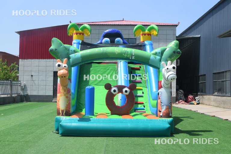 Front view of Animal Paradise inflatable slide designed for children’s playgrounds and commercial rental use.