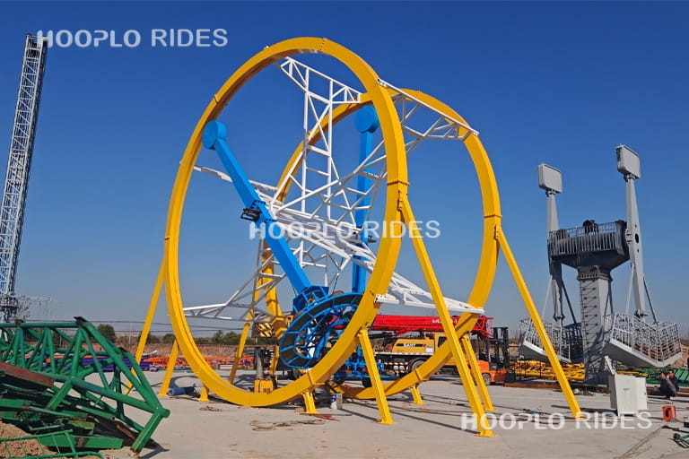 Main image of Human Gyroscope Ride during factory testing from left side angle