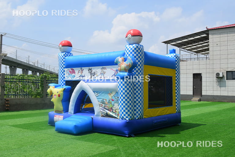 Left view of Pikachu themed inflatable bounce for kids entertainment