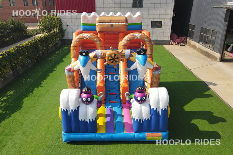 Main image of pirate ship themed inflatable bounce, front view small inflatable bounce house