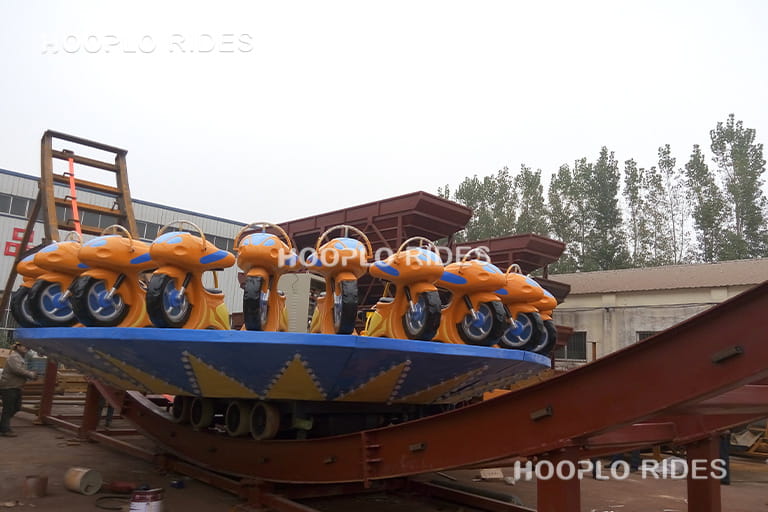 A Disk'O ride fully assembled in the factory and ready for pre-delivery testing.