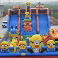 Inflatable amusement park products operating in a playground