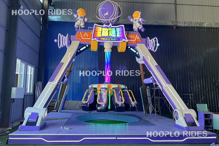 12-seat mini pendulum ride displayed in the factory showroom, compact amusement pendulum ride for small amusement parks