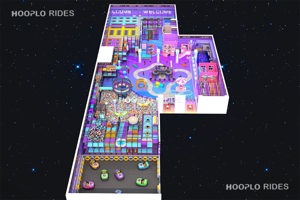 Alternative overall layout design of the indoor playground project in Andijan, highlighting different functional areas and pathways