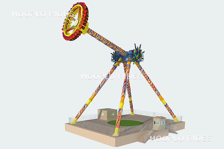 Design rendering of a pendulum ride showing the overall structure and layout of the amusement ride