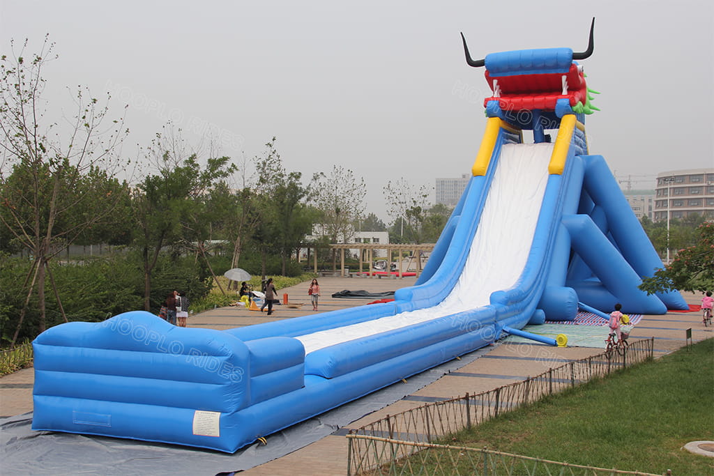 Giant dragon head theme inflatable water slide, large outdoor inflatable water slide with long splash pool for amusement park