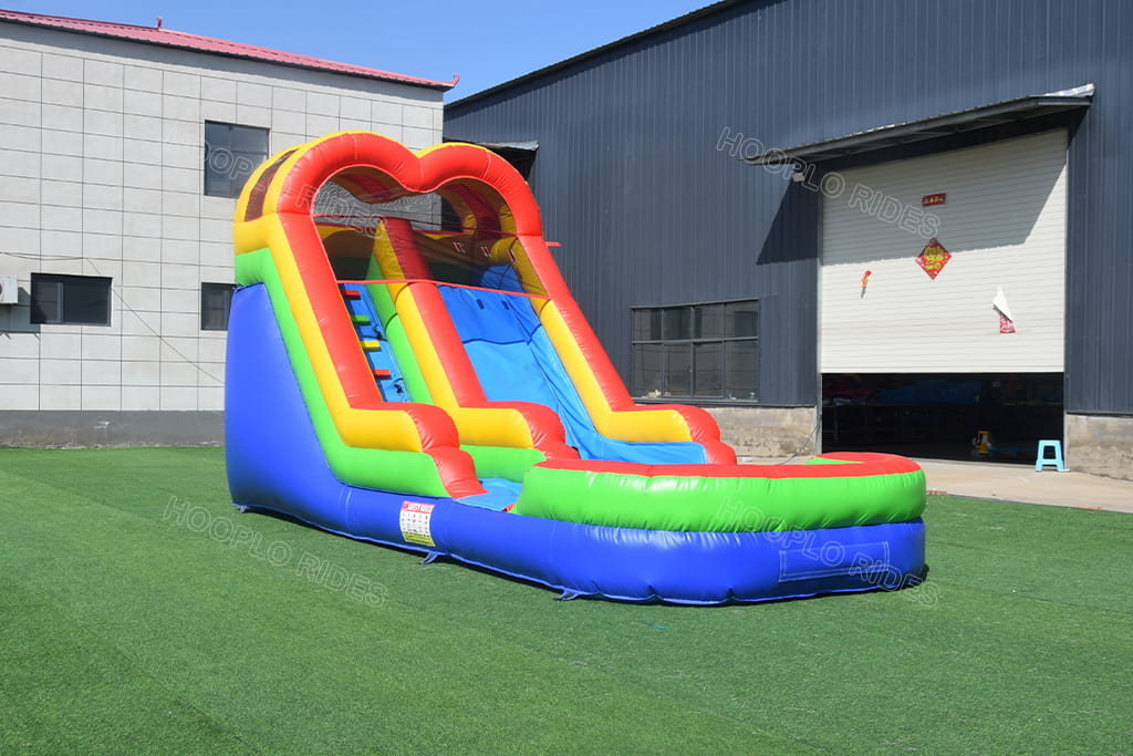 Heart‑shaped top colorful inflatable water slide with splash pool, commercial party rental inflatable water slide for kids